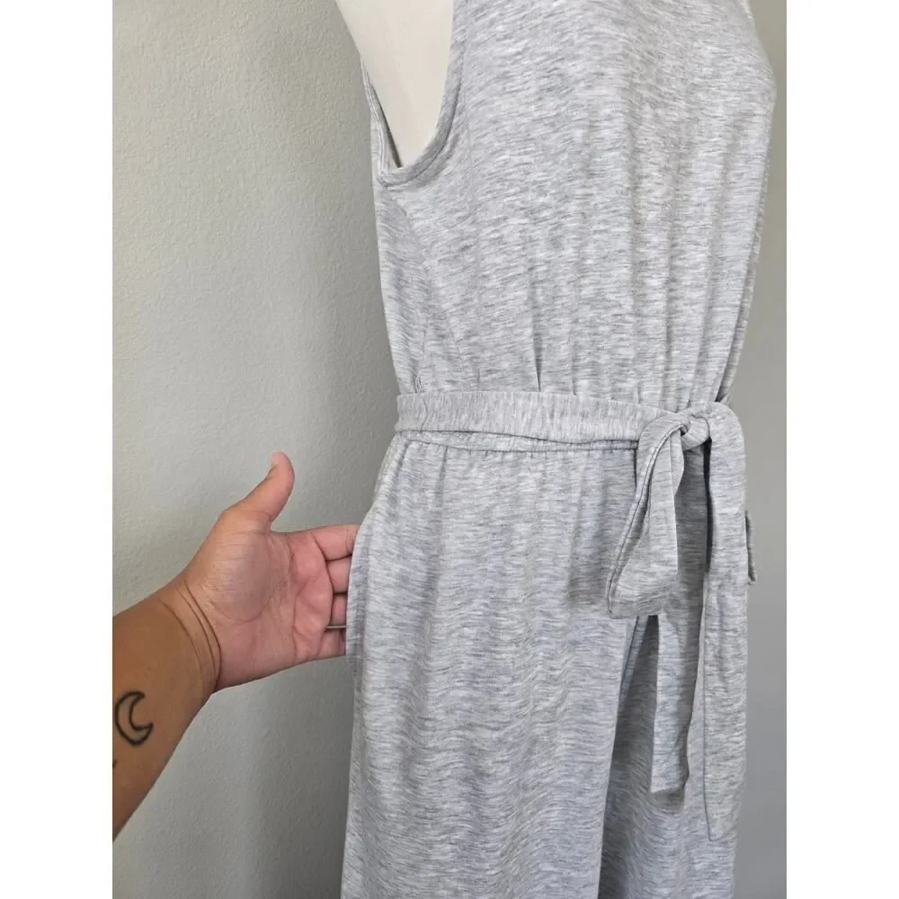 Marc New York Grey Sleeveless Jumpsuit Size M Soft Knit Tie Waist Pockets
